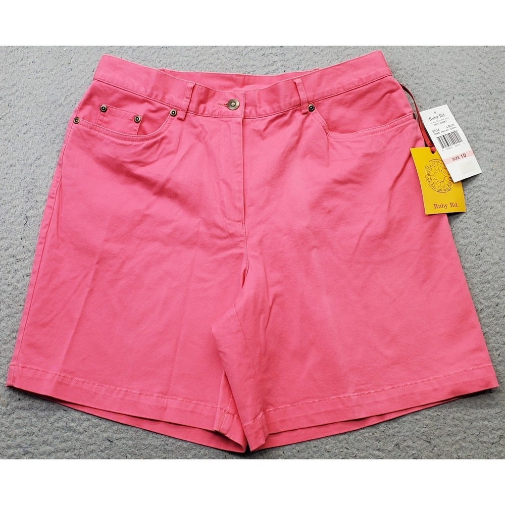 Ruby Rd. Jean Shorts Womens 10 Pink Denim Classic Fit 5 Pocket Elastic Waist